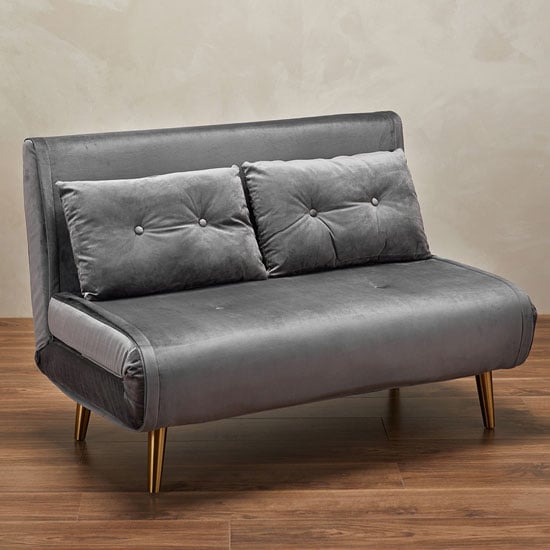 Manor Velvet Upholstered Sofa Bed In Grey With Gold Legs