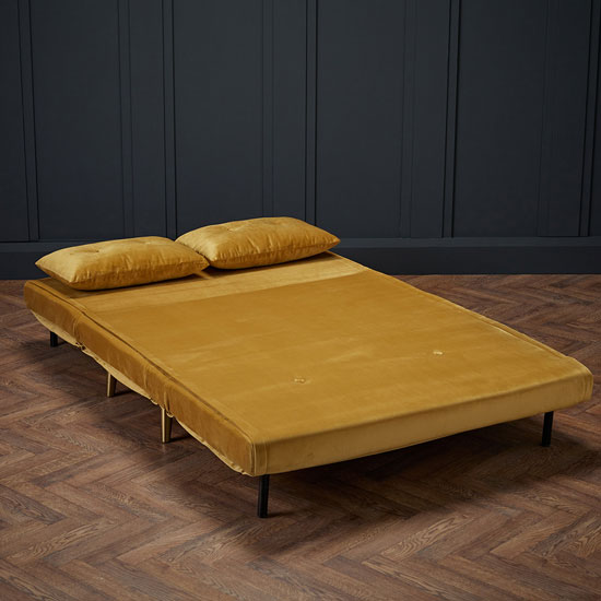 Manor Velvet Upholstered Sofa Bed In Mustard With Gold Legs_2