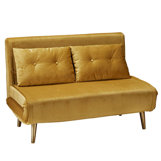 Manor Velvet Upholstered Sofa Bed In Mustard With Gold Legs_3