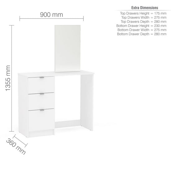 Madison Wooden Dressing Table With 3 Drawer And Mirror In White_6