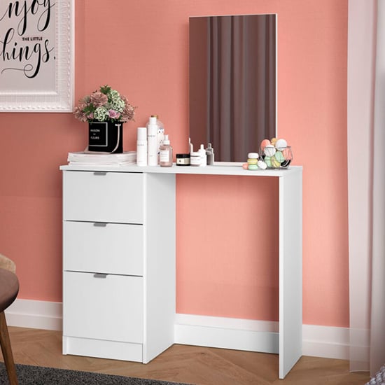 Madison Wooden Dressing Table With 3 Drawer And Mirror In White_1