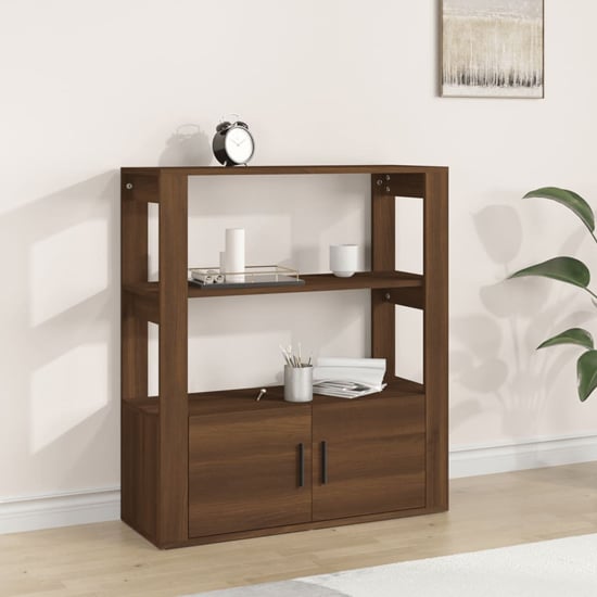Read more about Madison wooden shelving unit with 2 doors in brown oak
