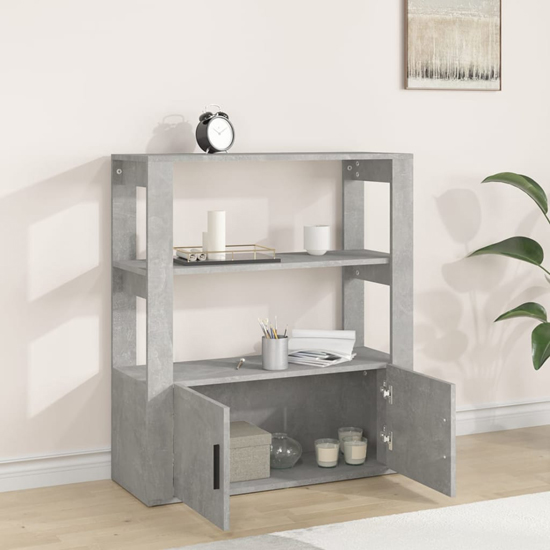 Madison Wooden Shelving Unit With 2 Doors In Concrete Effect