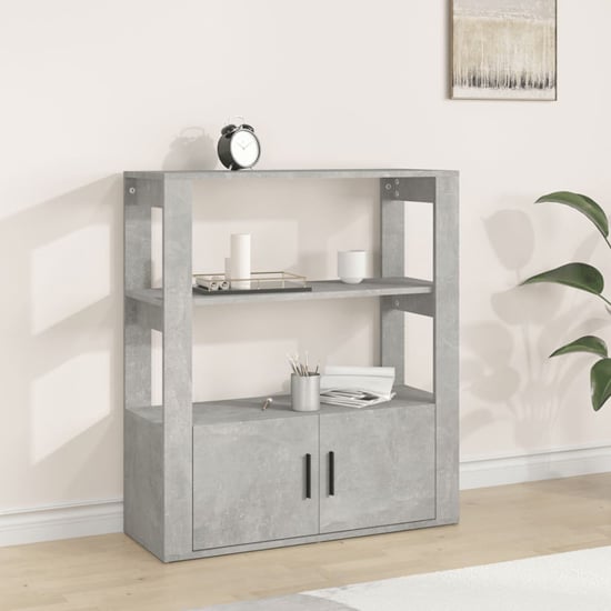 Photo of Madison wooden shelving unit with 2 doors in concrete effect