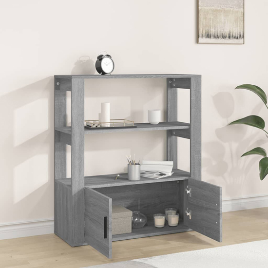 Madison Wooden Shelving Unit With 2 Doors In Grey Sonoma Oak