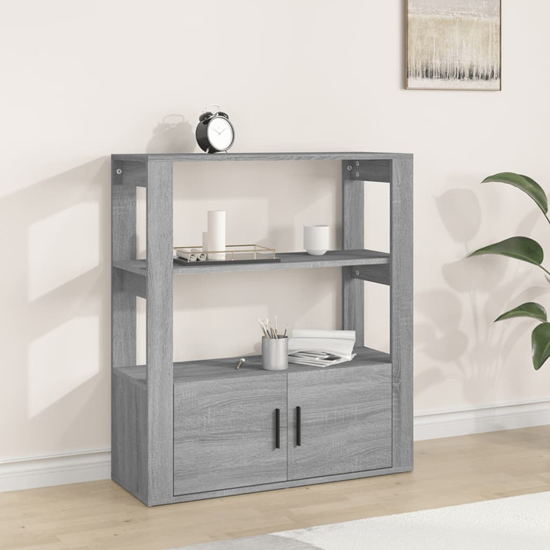 Read more about Madison wooden shelving unit with 2 doors in grey sonoma oak