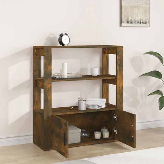 Madison Wooden Shelving Unit With 2 Doors In Smoked Oak