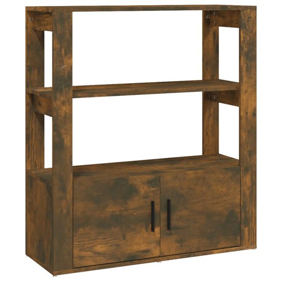 Madison Wooden Shelving Unit With 2 Doors In Smoked Oak
