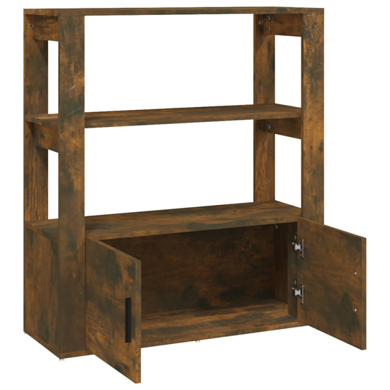 Madison Wooden Shelving Unit With 2 Doors In Smoked Oak