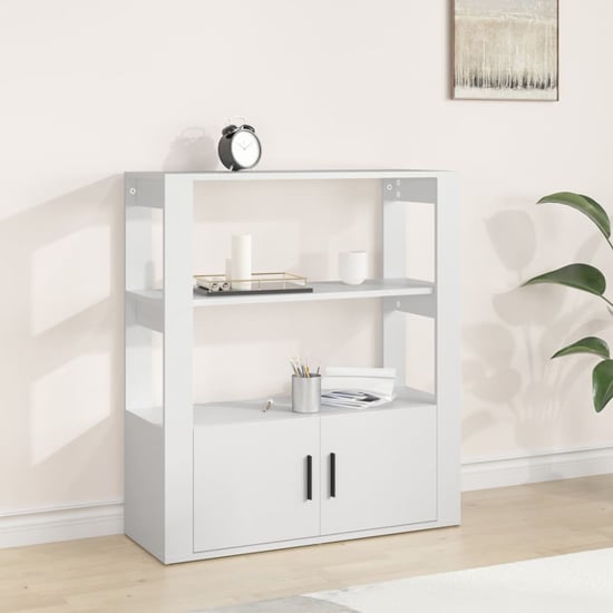 Product photograph of Madison Wooden Shelving Unit With 2 Doors In White from Furniture in Fashion