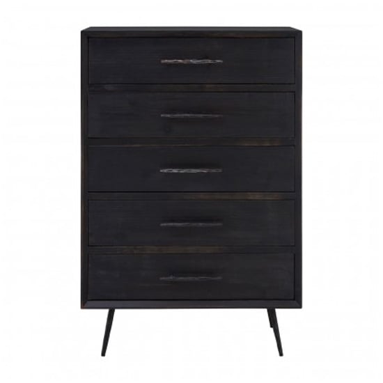 Photo of Madoca wooden chest of 5 drawers in dark grey