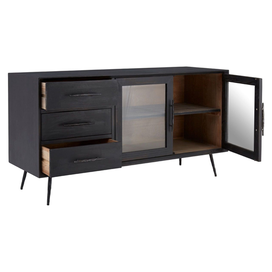Madoca Wooden Sideboard With 2 Doors And 3 Drawers In Dark Grey_3