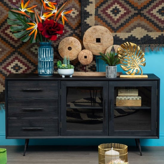 Photo of Madoca wooden sideboard with 2 doors and 3 drawers in dark grey