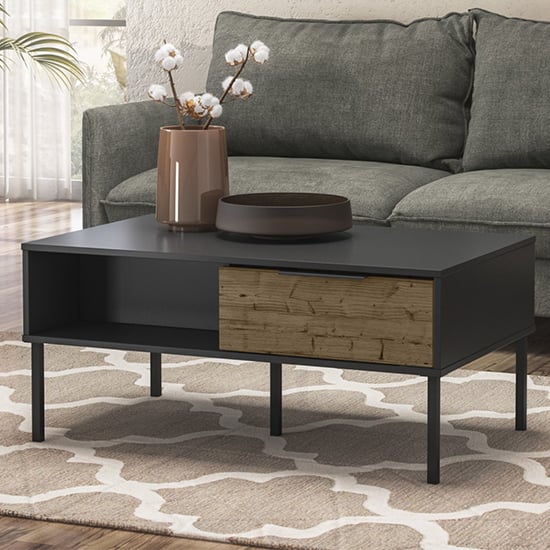 Product photograph of Madric Wooden Coffee Table In Black And Acacia Effect from Furniture in Fashion