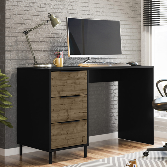 Read more about Madric wooden computer desk in black and acacia effect