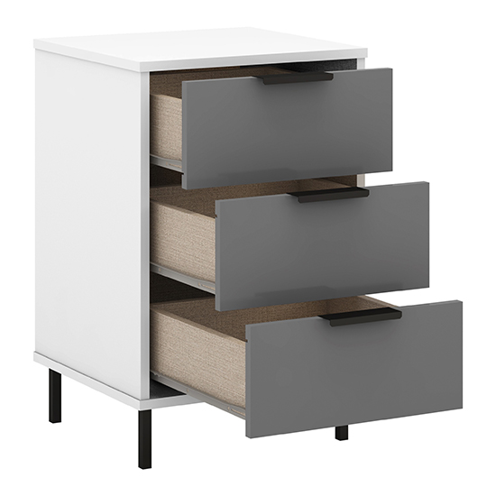Madric Gloss Bedside Cabinet With 3 Drawers In Grey And White