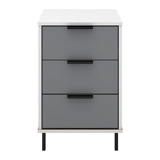 Madric Gloss Bedside Cabinet With 3 Drawers In Grey And White