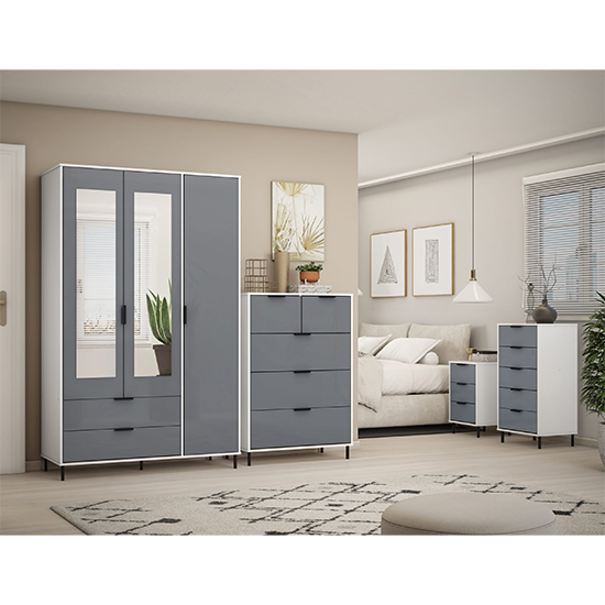 Madric Gloss Bedside Cabinet With 3 Drawers In Grey And White