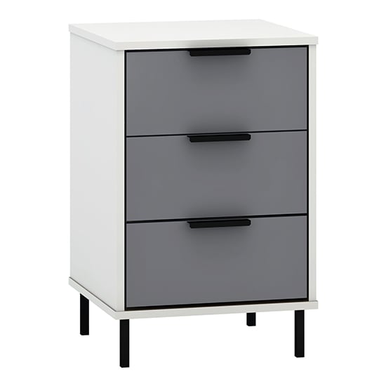 Product photograph of Madric Gloss Bedside Cabinet With 3 Drawers In Grey And White from Furniture in Fashion