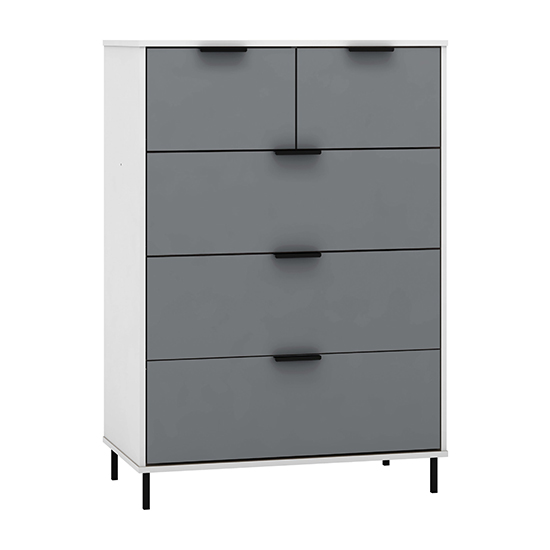 Product photograph of Madric High Gloss Chest Of 5 Drawers In Grey And White from Furniture in Fashion