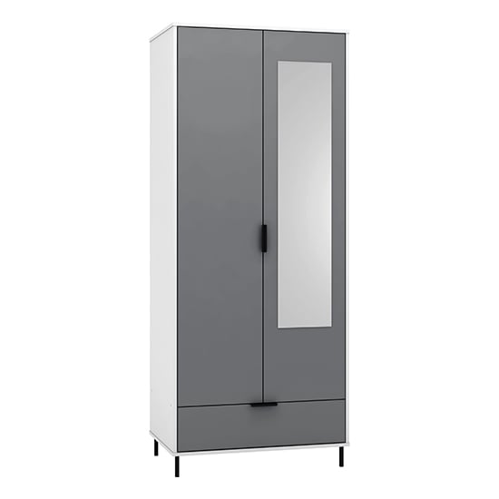 Product photograph of Madric Mirrored Gloss Wardrobe With 2 Doors In Grey And White from Furniture in Fashion