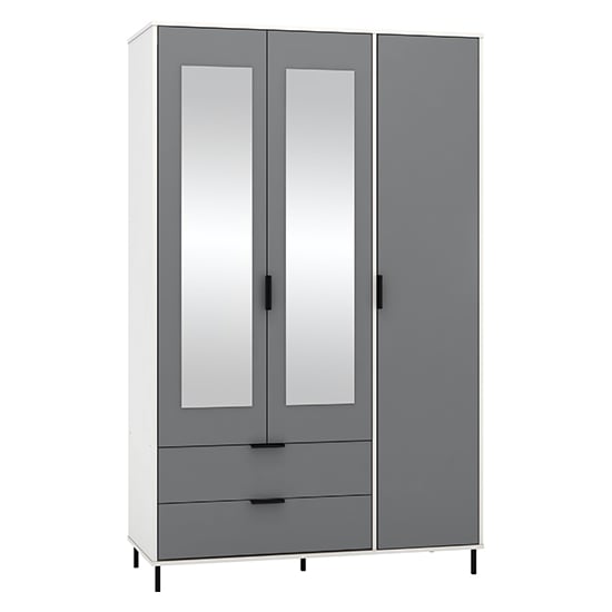Product photograph of Madric Mirrored Gloss Wardrobe With 3 Doors In Grey And White from Furniture in Fashion