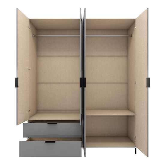Madric Mirrored Gloss Wardrobe With 4 Doors In Grey And White