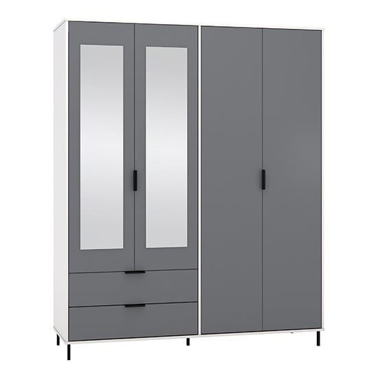 Product photograph of Madric Mirrored Gloss Wardrobe With 4 Doors In Grey And White from Furniture in Fashion