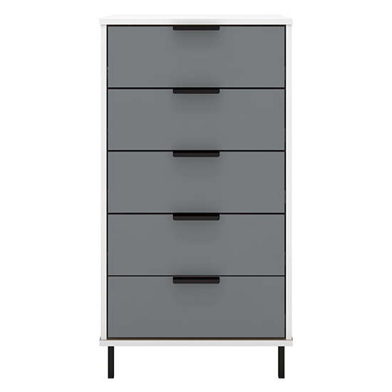 Madric Narrow High Gloss Chest Of 5 Drawers In Grey And White