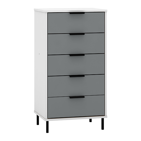 Product photograph of Madric Narrow High Gloss Chest Of 5 Drawers In Grey And White from Furniture in Fashion