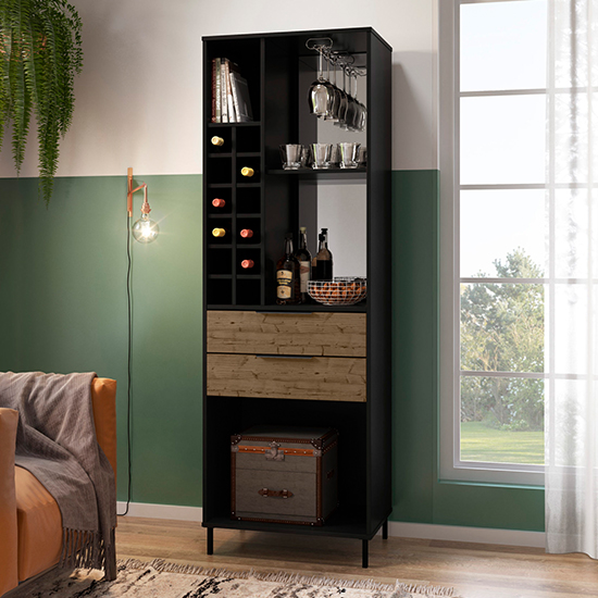 Product photograph of Madric Wooden Wine Storage Rack In Black And Acacia Effect from Furniture in Fashion