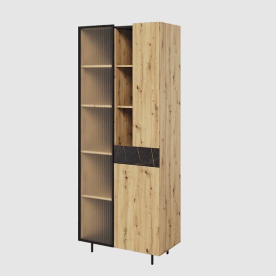 Madrid Wooden Display Cabinet 3 Doors In Artisan Oak With LED