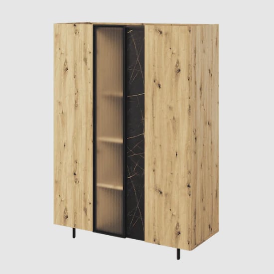 Product photograph of Madrid Wooden Highboard 3 Doors In Artisan Oak With Led from Furniture in Fashion