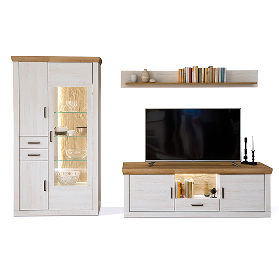 Madrid LED Living Room Furniture Set 2 In White And Grandson Oak_2