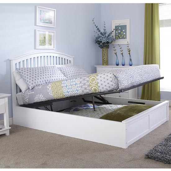 Millom Ottoman Wooden Double Bed In White FiF