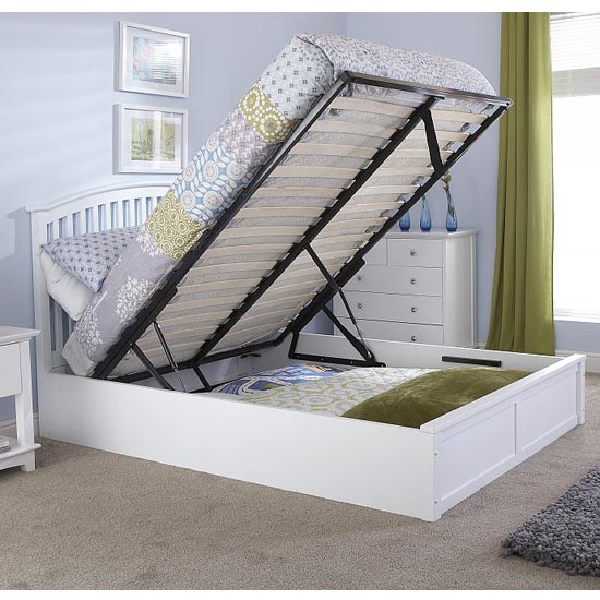 Millom Ottoman Wooden Double Bed In White FiF
