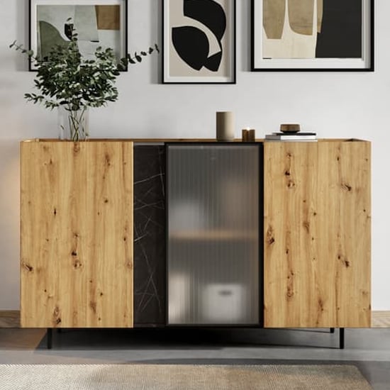 Product photograph of Madrid Wooden Sideboard 3 Doors In Artisan Oak With Led from Furniture in Fashion