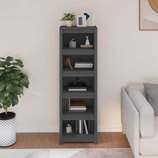 Madrid Solid Pine Wood 5-Tier Bookshelf In Grey