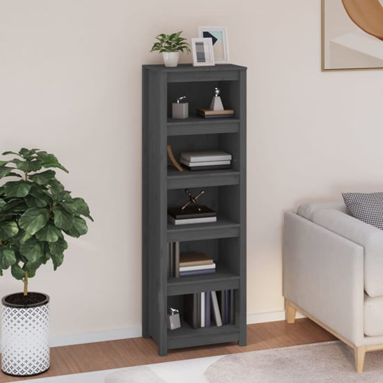 Photo of Madrid solid pine wood 5-tier bookshelf in grey