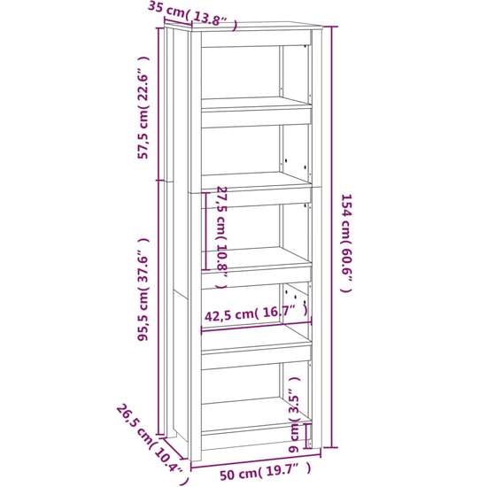 Madrid Solid Pine Wood 5-Tier Bookshelf In Honey Brown
