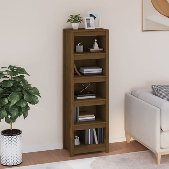 Product photograph of Madrid Solid Pine Wood 5-tier Bookshelf In Honey Brown from Furniture in Fashion