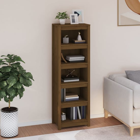 Photo of Madrid solid pine wood 5-tier bookshelf in honey brown