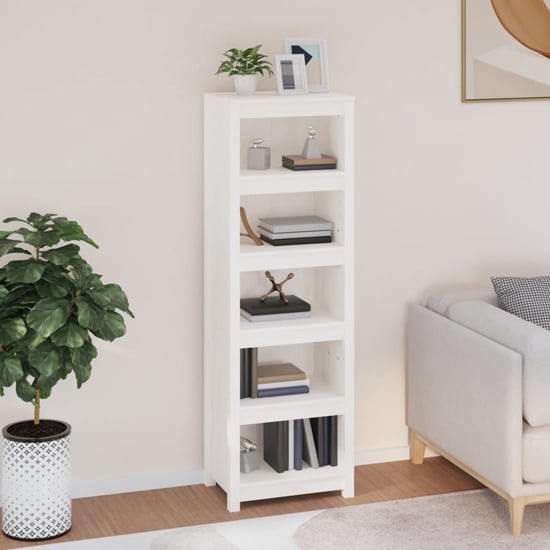Photo of Madrid solid pine wood 5-tier bookshelf in white