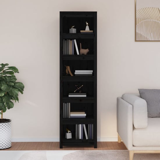 Product photograph of Madrid Solid Pine Wood 6-tier Bookshelf In Black from Furniture in Fashion