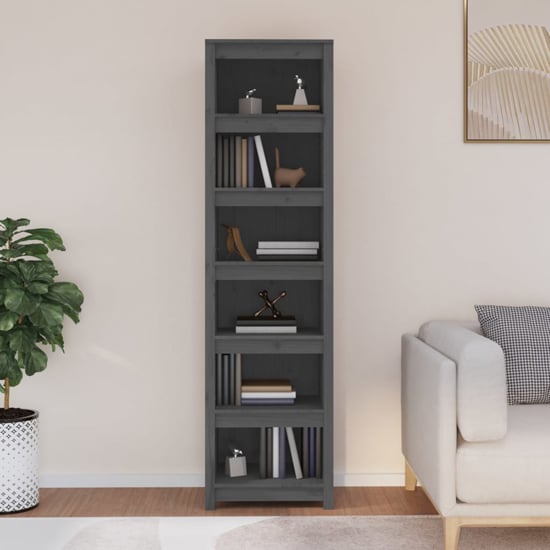Photo of Madrid solid pine wood 6-tier bookshelf in grey