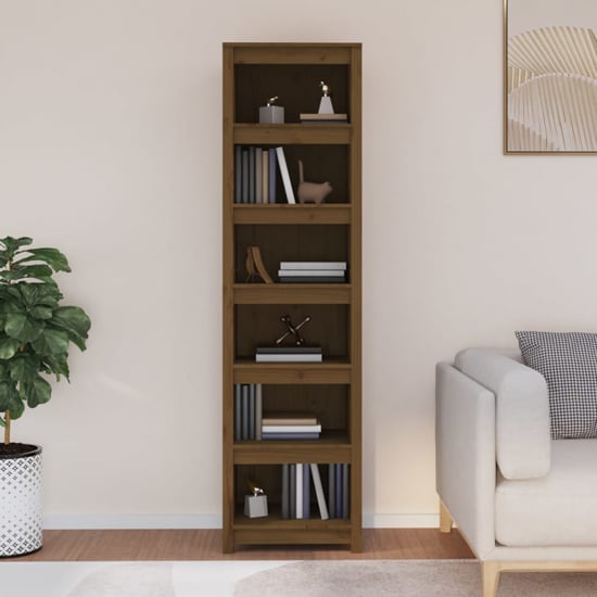 Read more about Madrid solid pine wood 6-tier bookshelf in honey brown