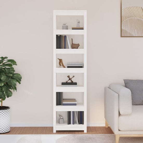 Photo of Madrid solid pine wood 6-tier bookshelf in white