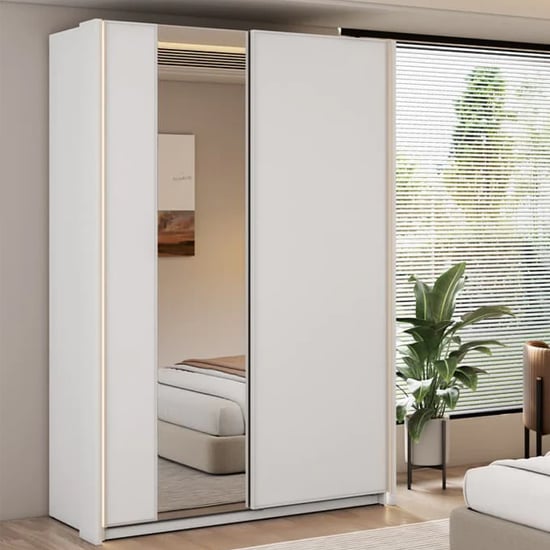 Product photograph of Madrid Wardrobe 120cm With 2 Sliding Doors In White And Led from Furniture in Fashion
