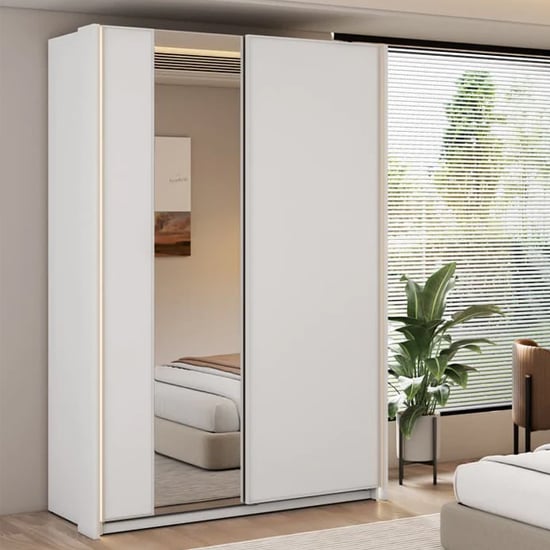 Product photograph of Madrid Wardrobe 150cm With 2 Sliding Doors In White And Led from Furniture in Fashion