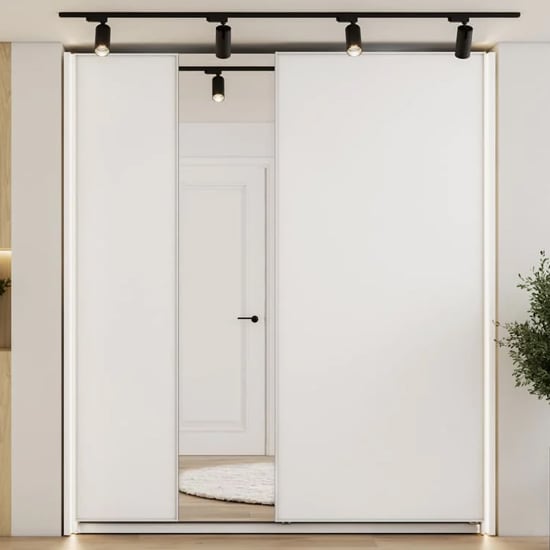 Madrid Wardrobe 200cm With 2 Sliding Doors In White And LED